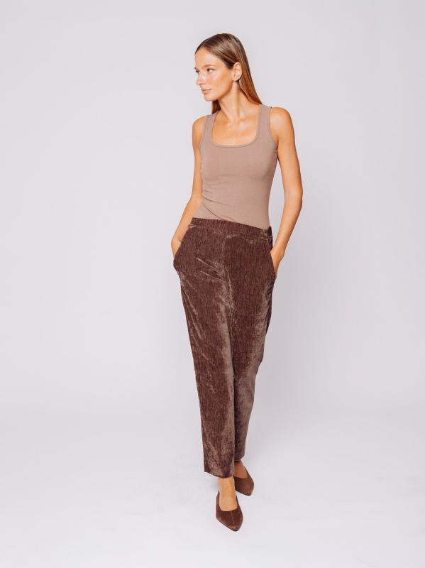 Stretch micro-ribbed velvet cigarette trousers