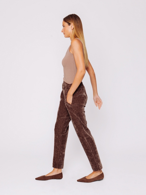 Stretch micro-ribbed velvet cigarette trousers