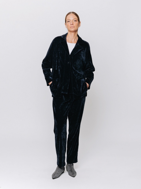 Boxy jacket in stretch micro-ribbed velvet
