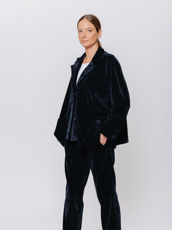 Boxy jacket in stretch micro-ribbed velvet