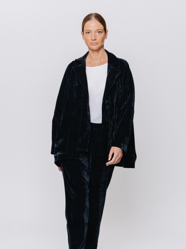 Boxy jacket in stretch micro-ribbed velvet