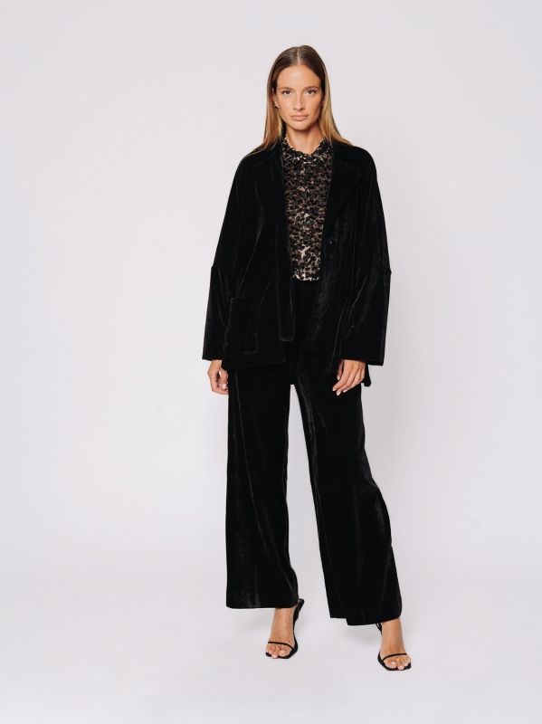 Boxy jacket in stretch micro-ribbed velvet
