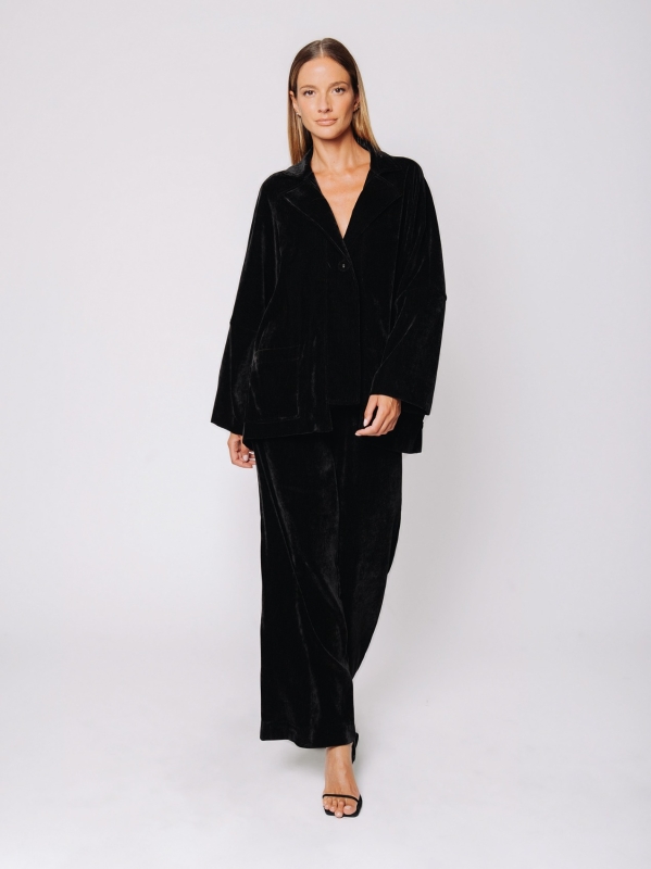 Boxy jacket in stretch micro-ribbed velvet