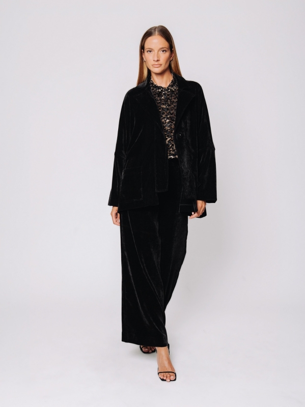 Boxy jacket in stretch micro-ribbed velvet