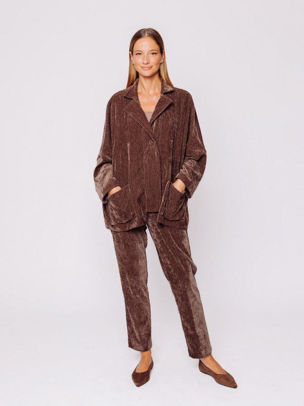 Boxy jacket in stretch micro-ribbed velvet