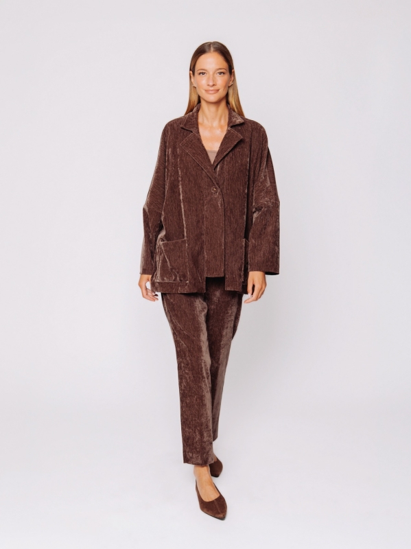 Boxy jacket in stretch micro-ribbed velvet