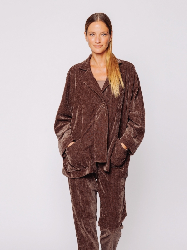 Boxy jacket in stretch micro-ribbed velvet