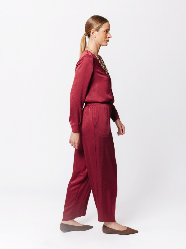 Wide Leg Trousers in Wavy Satin