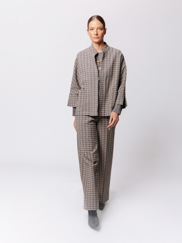 Oversized Kimono Jacket in Jacquard Micro Pattern