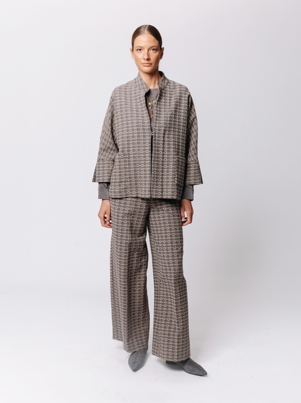Oversized Kimono Jacket in Jacquard Micro Pattern