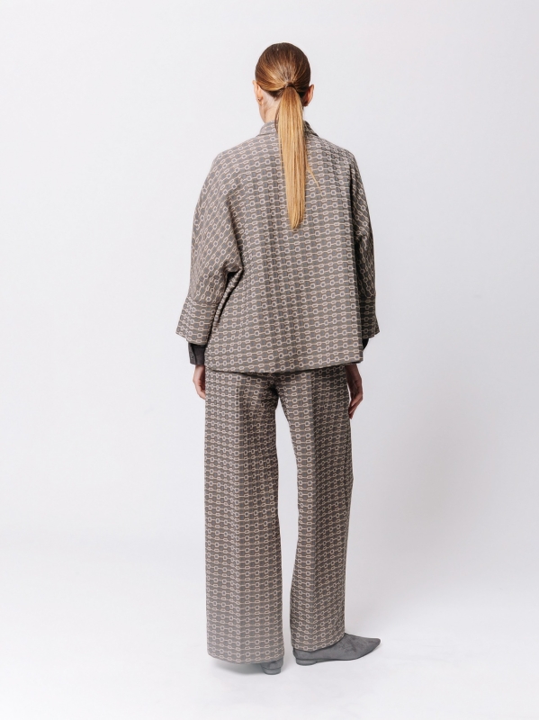 Oversized Kimono Jacket in Jacquard Micro Pattern