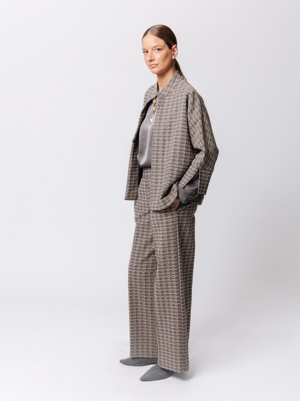 Oversized Kimono Jacket in Jacquard Micro Pattern