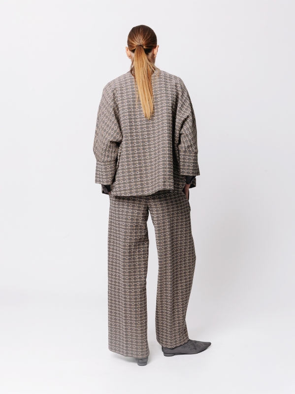 Oversized Kimono Jacket in Jacquard Micro Pattern