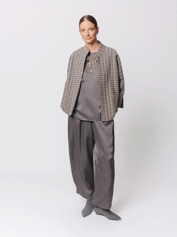 Oversized Kimono Jacket in Jacquard Micro Pattern