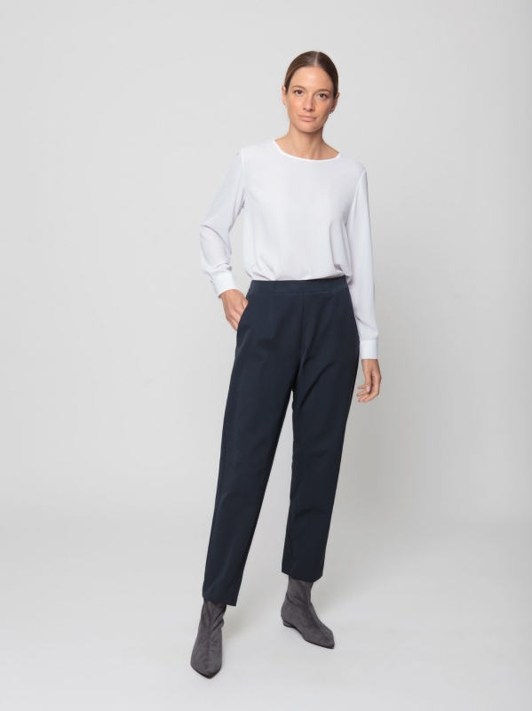 Cigarette trousers in stretch wool-like fabric