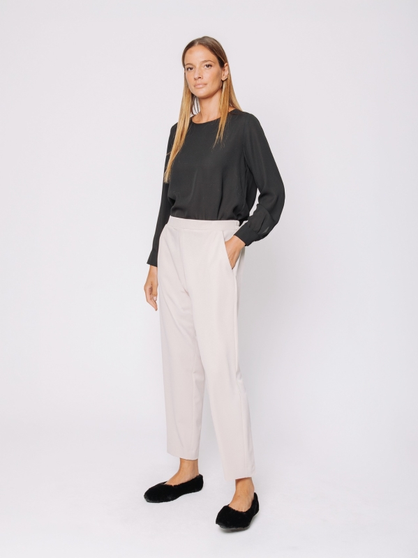 Cigarette trousers in stretch wool-like fabric