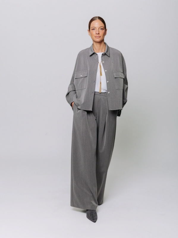 Wool-look shirt with patch pockets