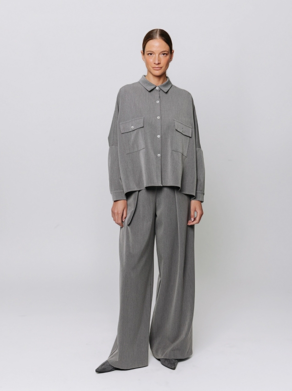 Wool-look shirt with patch pockets