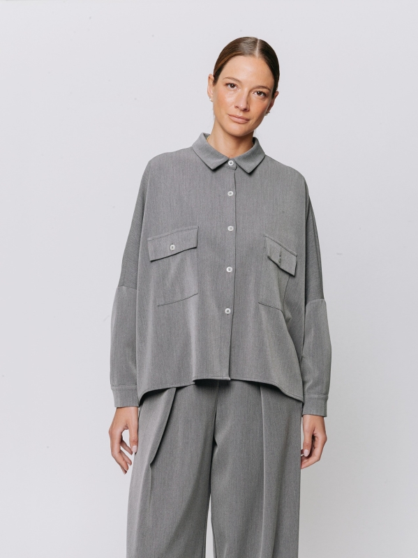 Wool-look shirt with patch pockets