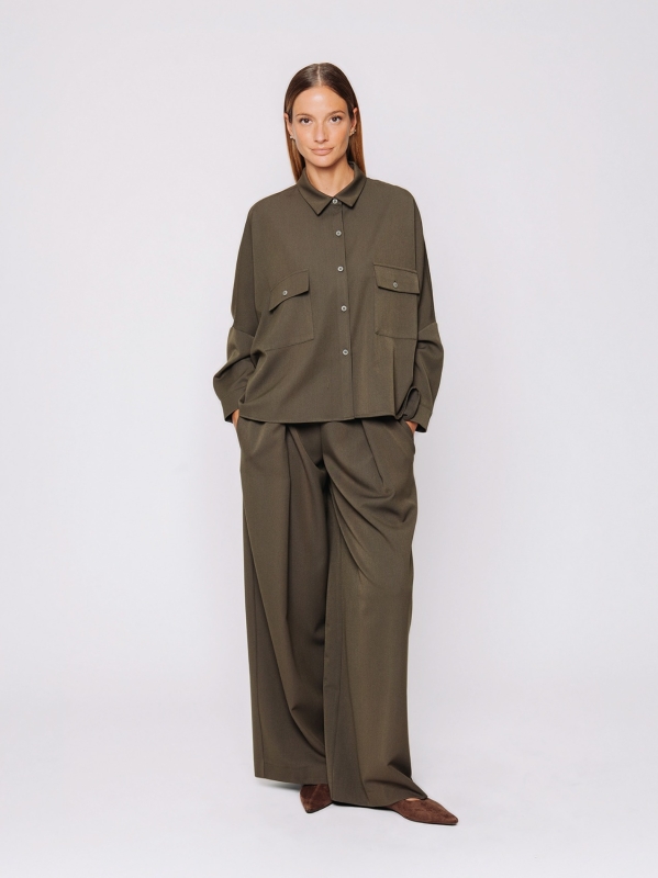 Wool-look shirt with patch pockets