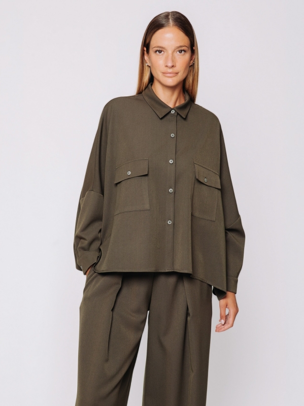 Wool-look shirt with patch pockets