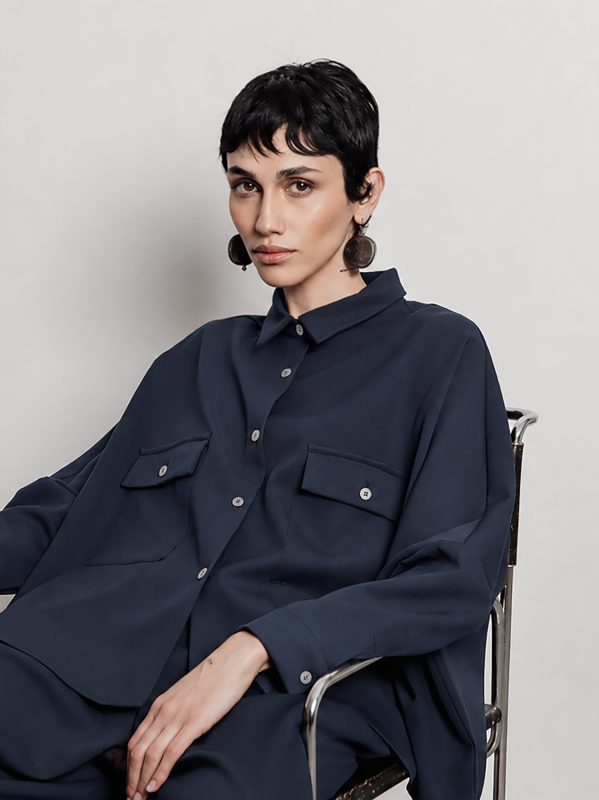 Wool-look shirt with patch pockets