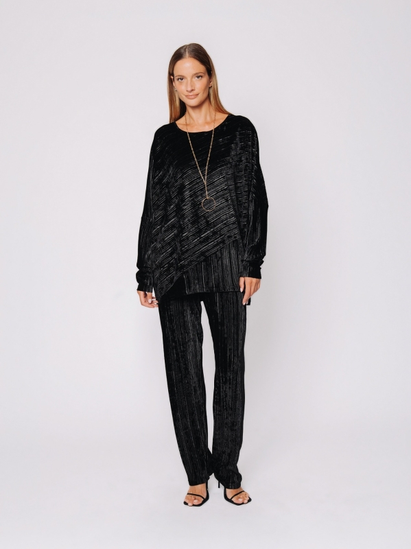 T-shirt boxy in velluto plissé