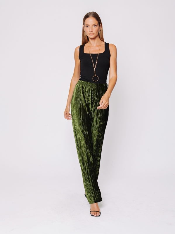 Pantalone affusolato in velluto plissé