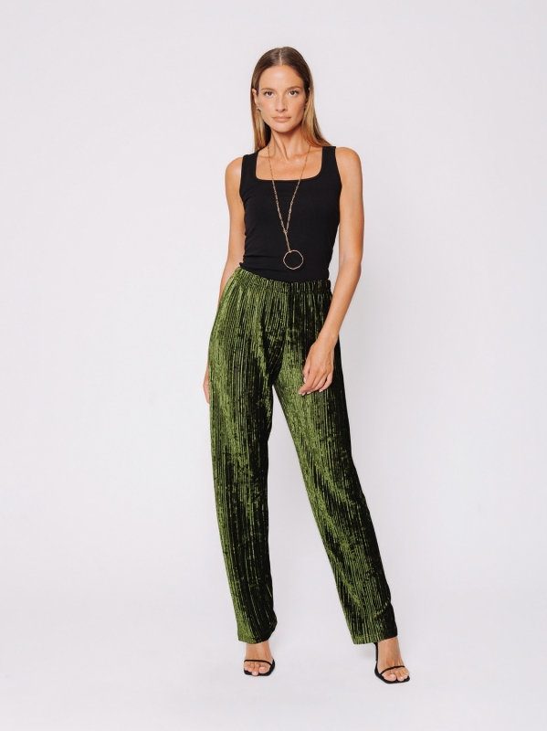 Pantalone affusolato in velluto plissé