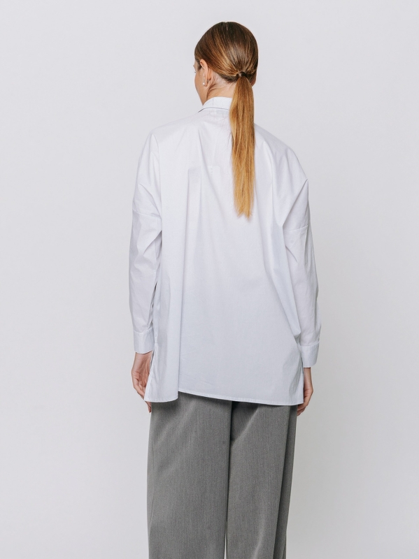Oversized Stretch Poplin Shirt with Diagonal Cut