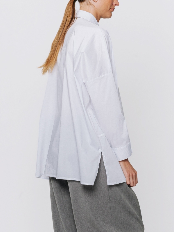 Oversized Stretch Poplin Shirt with Diagonal Cut