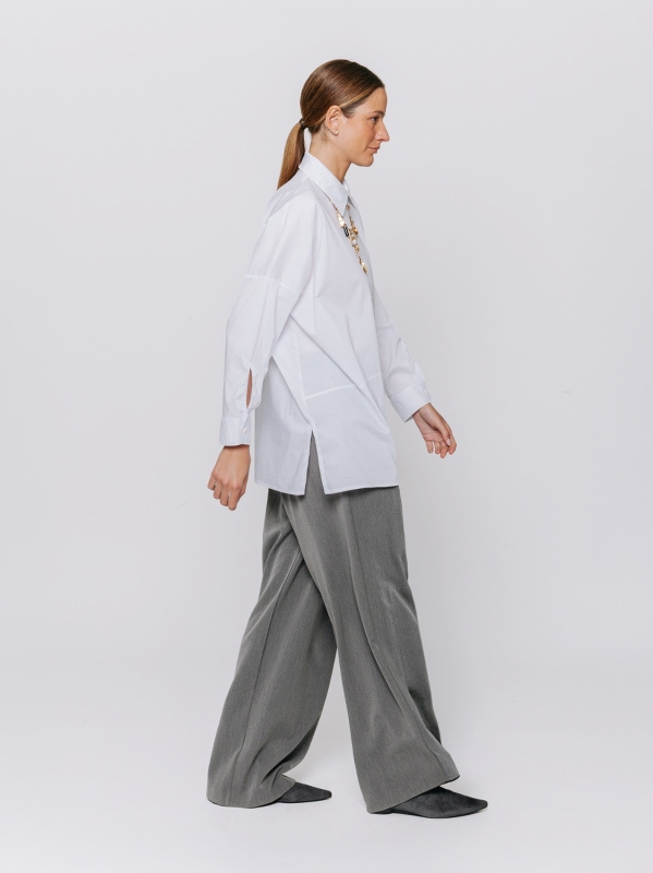Oversized Stretch Poplin Shirt with Diagonal Cut