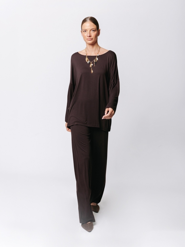 Boxy Viscose Jersey T-shirt with Pleated Pattern
