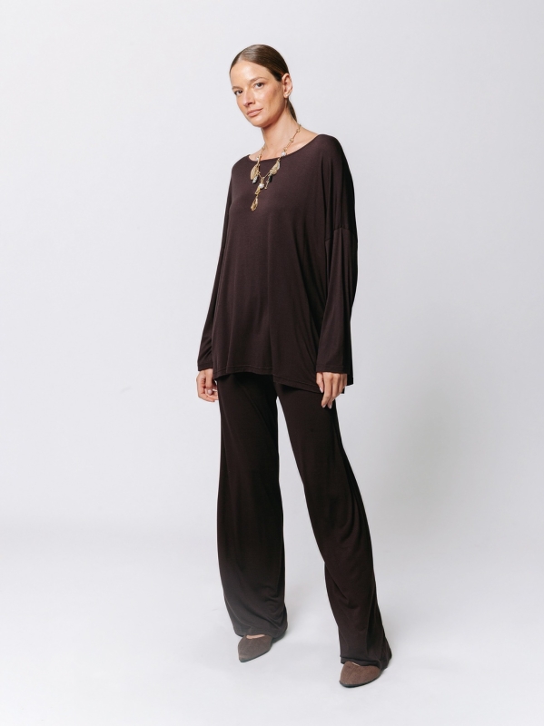 Boxy Viscose Jersey T-shirt with Pleated Pattern