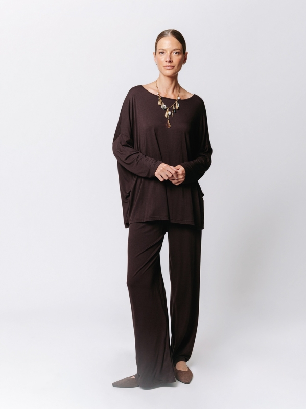 Boxy Viscose Jersey T-shirt with Pleated Pattern