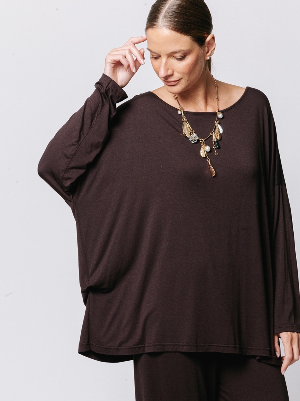 Boxy Viscose Jersey T-shirt with Pleated Pattern