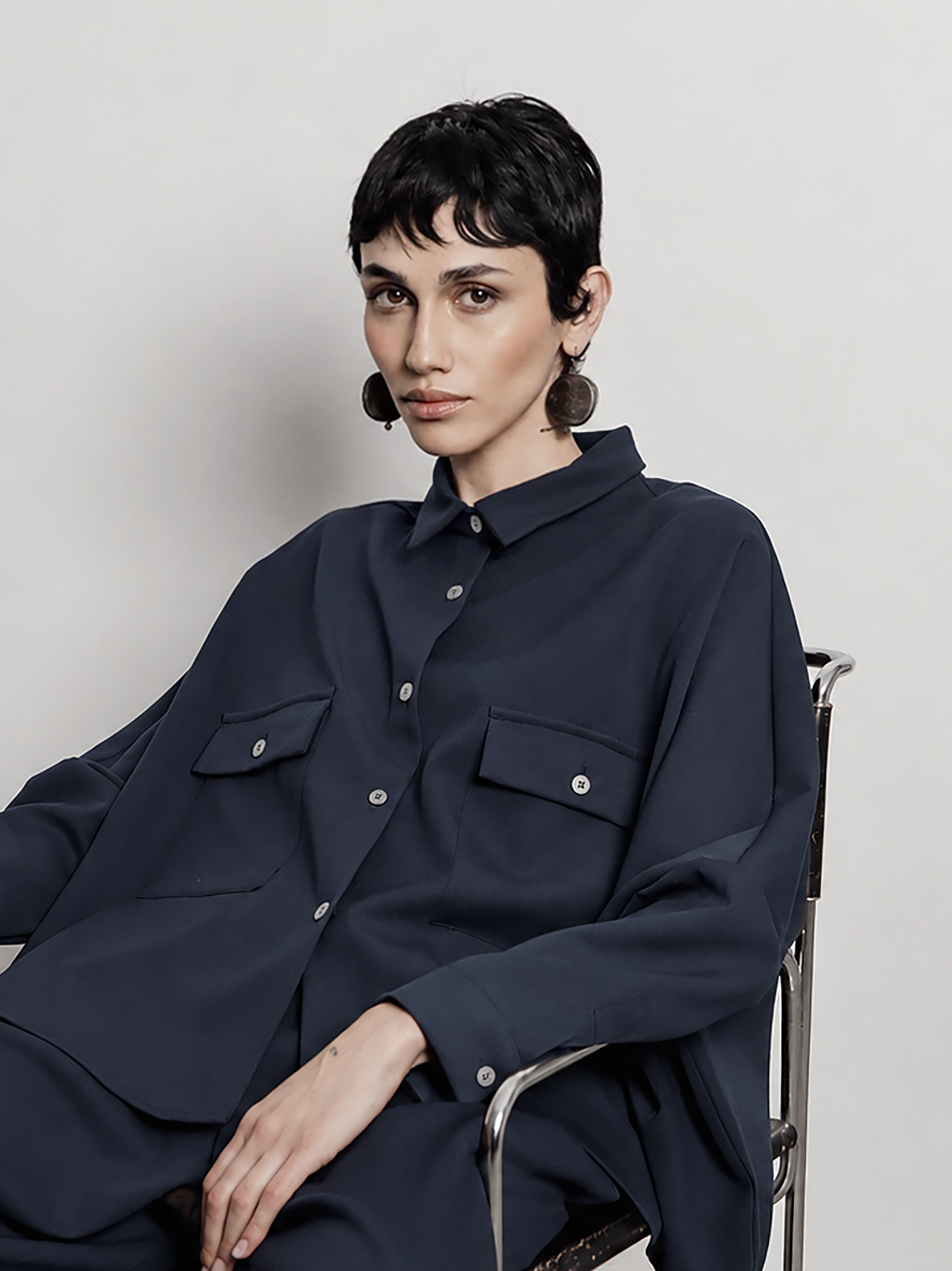 Wool-look shirt with patch pockets